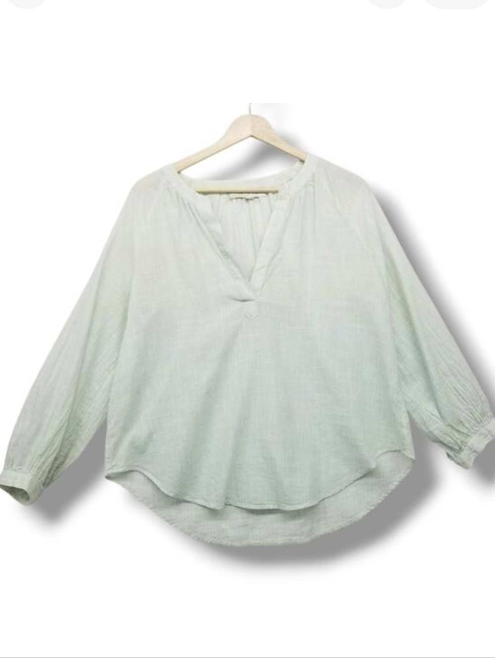 Loft 100% Cotton Sheer Lightweight Blouse Top Womens Small Mint Green‎ White